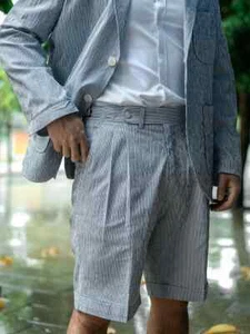 Italian Casual Cotton Seersucker Jacket Pants for Men Paris Buttoned Naples Suit - Picture 1 of 20