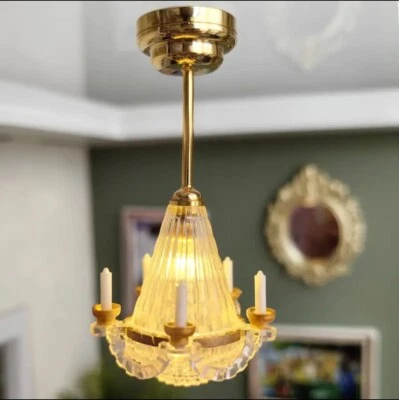 1:12 Scale Miniature LED Ceiling Light Chandelier Battery Operated Dollhouse - Image 1 of 4