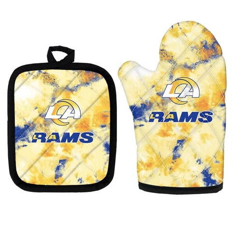Los Angeles Rams 2 PCS Oven Mitt Potholder Sets Heat Resistant Baking Gloves New Cover