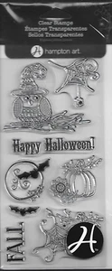 HAMPTON ART clear stamp set OWL & PUMPKINS Bat Moon Halloween Phrases - Picture 1 of 1