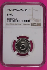 Top Pop 1973 Panama PF 69 Proof  5 Centesimos NGC Graded Authentic Slab 856 - Picture 1 of 4