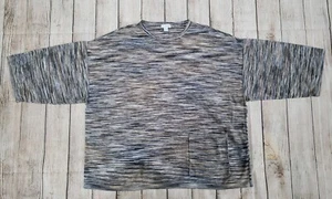 J JILL SPACE DYE MEDIUM SHORT WIDE SLEEVE FRONT POCKET BLUE BROWN TOP T SHIRT - Picture 1 of 8