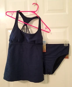 2 Piece Modest Tankini Ocean+Coast Solid Ribbed Dark Blue Swimsuit Sz Small NWT - Picture 1 of 20