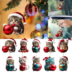 2D Lustiger Katze Christbaumschmuck Auto Anhänger Weihnachtsdeko Zubehör - Bild 1 von 18