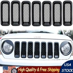 7pcs Front Mesh Grille Grille Insert Cover for Jeep Patriot 2011-2018 (Black) - Picture 1 of 7