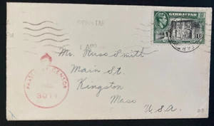 1940s Gibraltar Censored Cover To Kingston MA Usa - Picture 1 of 2