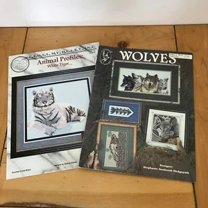 Cross Stitch Pattern Books Cross My Heart White Tiger Pegasus: Wolves Vtg 90s - Picture 1 of 2