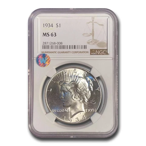 1934 Peace Dollar MS-63 NGC Cover