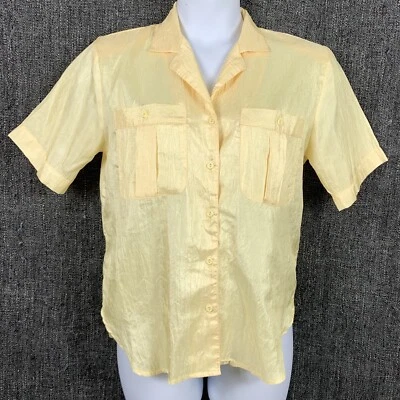 Vintage Blouse 8 Button Up Yellow Short Sleeve Shoulder Pads Shirt Lindsey Blake - Image 1 of 4