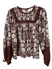 Cleobella Anthropologie Womens Long Sleeve Rafia Peasant Top Size L Red Floral