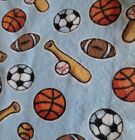 Retro Sewing Fabric Blue Cotton Flannel Sports Soccer Baseball Basketball 20x45"