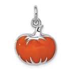 Sterling Silver Orange Enamel Pumpkin Charm & 18" Chain Jewerly 20.8mm x 14mm