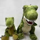 Lot Of 2 Green Dinosaur Plush 16” And 10” Momma And Baby Or Daddy Stuffed Animal