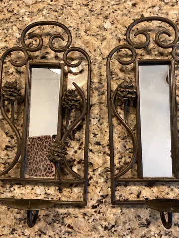 Vintage Wrought Iron Wall Sconces With Mirrors And Pine Cones Cover