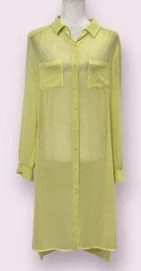 Trouve Sheer Yellow Shirt Dress S Button Down Long Sleeve Cover Up Blouse - Picture 1 of 10