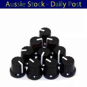 10pcs 6mm Diameter Shaft Hole Plastic Threaded Knurled Potentiometer Knobs Caps - Picture 1 of 7