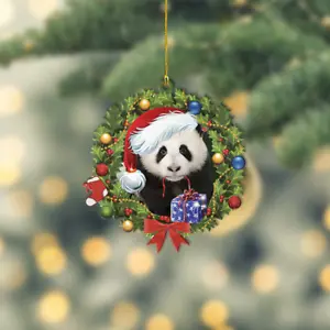 Panda Christmas Wreath Ornament, Panda Christmas Ornament, Panda Xmas Ornament - Picture 1 of 4