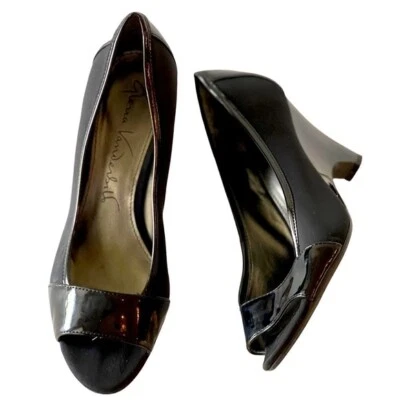 Gloria Vanderbilt Women Black Patent Leather Wedge Sandal Platform Block Heels 7 - Image 1 of 4