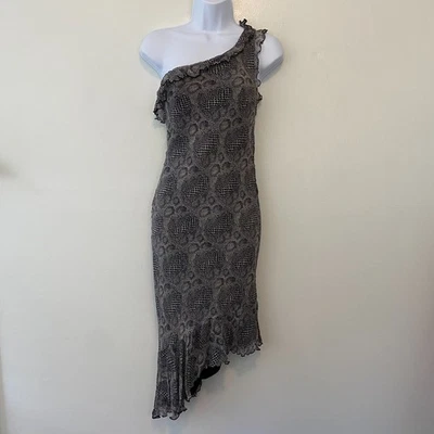 Vestido asimétrico vintage Y2K Bebe estampado de serpiente con un hombro con volantes para mujer pequeño Foto 1 de 4
