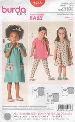 Burda Sewing Pattern 9438 EASY Dress or Top Raglan Sleeves for Child Size 2 - 7 - Image 1 of 4