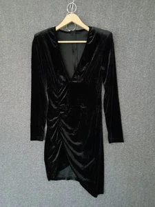 Schwarzes Langarm Samt Damen Midikleid mit tiefem V-Ausschnitt Größe M - Bild 1 von 11
