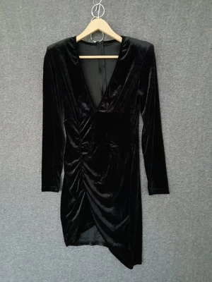 Vestido midi negro manga larga de terciopelo para mujer con cuello en V bajo talla M Foto 1 de 4