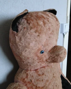 Jouet ancien nounours ours teddy beard nez pointu peluche rose 80cm - Picture 1 of 16