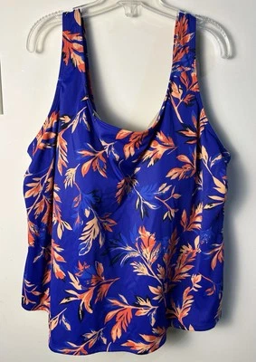 LL Bean Tankini Swim Top Scoopneck Floral 20W Plus Padded Lined Beach Tropical - Image 1 of 4