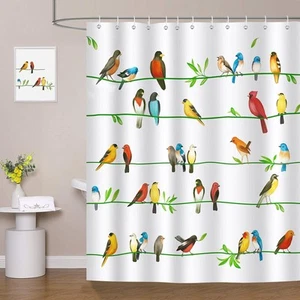Bird Shower Curtain, Colorful Birds on Tree Branch Bathroom Curtain 72x72 Inc... - Picture 1 of 7