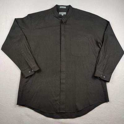 Alfani Shirt Mens 16.5 32-33 Black Linen Cotton Blend Band Collar Long Sleeve - Image 1 of 4
