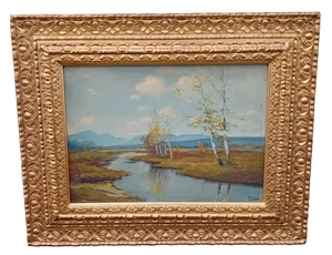 River Landscape Oil Painting On Canvas 1958 Alessio Treviso 50 X 70 Cm - Picture 1 of 10