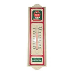 Vintage Sinclair Gasschild - Dino Service Pumpe Werbeschild auf Porzellan Thermometer selten - Bild 1 von 8