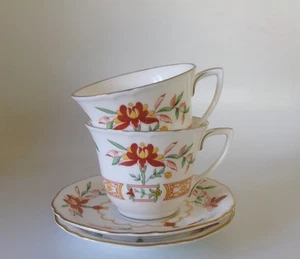 TWO ROYAL WORCESTER CHAMBERLAIN COFFEE CUPS & SAUCERS    GREAT CONDITION - Picture 1 of 2