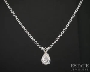 14k White Gold GIA Pear Natural .50ct Diamond Solitaire Necklace 3g 18"L i19460 - Picture 1 of 4