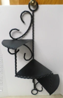 Vintage Black Wrought Iron 3 Tier Twisted Spiral Wall Shelf 22" - Image 1 of 4