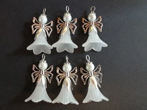 6x 44mm Angel Guardian Charms Pendants Christmas Wedding Favour Silver White UK - Picture 1 of 8