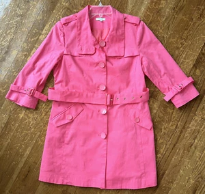 JADE by Melody Tam Bright PINK Trench Button Style Belted BLAZER Jacket SIZE 1 - Picture 1 of 8