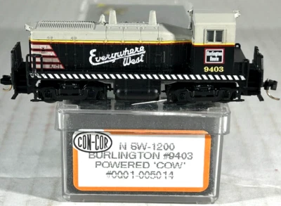 CON-COR N SCALE SW-1200 POWERED COW LOCOMOTIVE BURLINGTON 01-005014 - Image 1 of 3