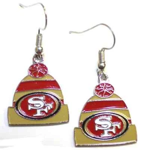NFL San Francisco 49ers Earrings Metal Football Fishhook Post Beanie Knit Hat - Picture 1 of 4