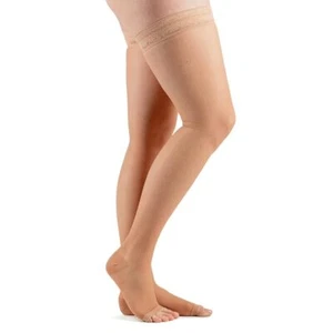 Women's Sheer 20-30 mmHg Compression Stockings Thigh High Open Toe Firm Support - Picture 1 of 2