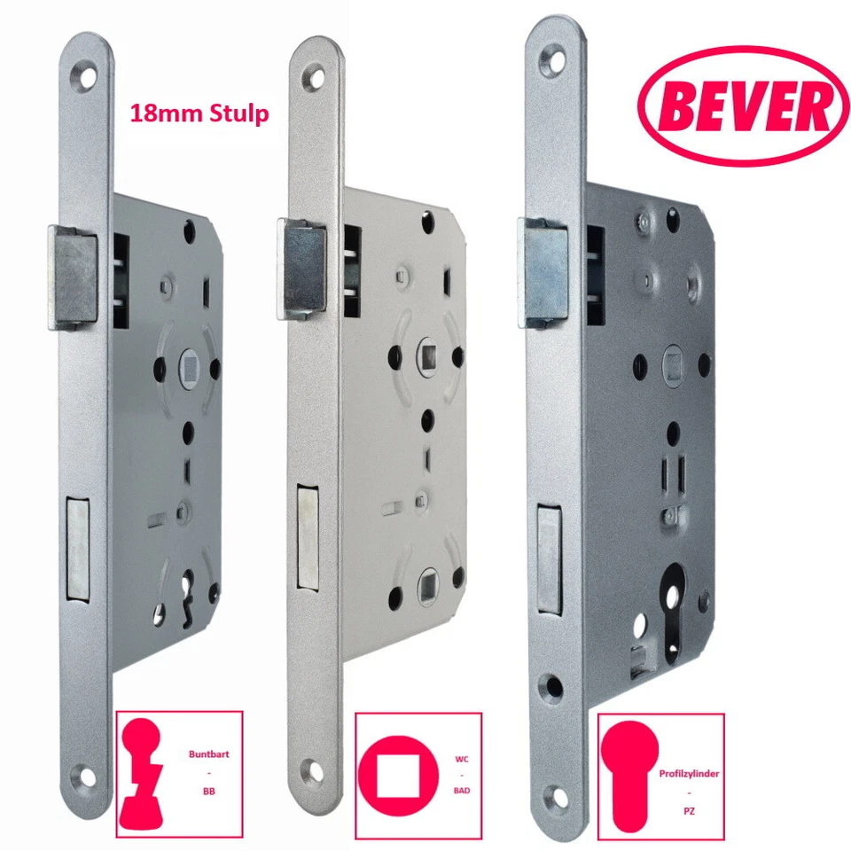 Bever Einsteckschloss Zimmertür BB PZ WC 55/72/8 - 18mm Stulp rund Metallfalle