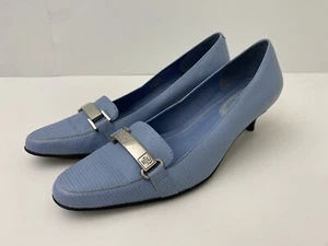 Lauren Ralph Lauren ""Megan"" staubig blauer Kätzchenabsatz 6,5 B Schlangenleder mit Silber - Bild 1 von 9