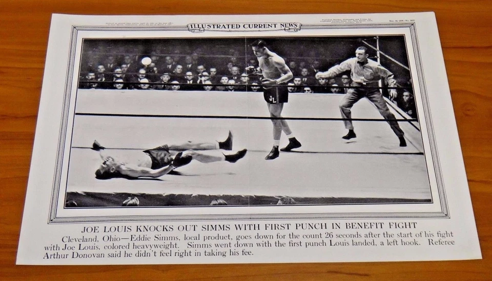 Joe Louis vs Simms 1936 Original Illustrated Current News 19x12 Great Condition - Image 1 of 2