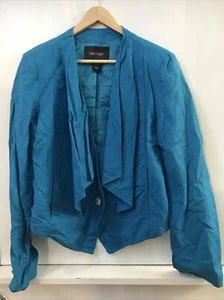 Karen Kane Women's Blue Teal Drape Indigo Bay Bolero Blazer Jacket Linen L NWT - Picture 1 of 5