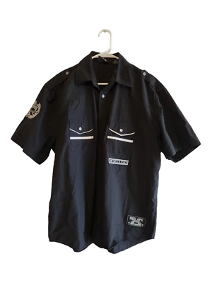 Red Ape Short Sleeve Button Up Shirt Black Front Pockets & Patches Mens Size Lg - Image 1 of 4