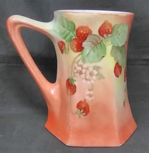 ANTIQUE 1910 LIMOGES FRANCE SIGNED HAND PAINTED STRAWBERRY PORCELAIN MUG TANKARD - Picture 1 of 5