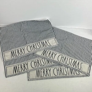 RAE DUNN schwarz & weiß fröhlich hell gestreifte weihnachtliche Tischsets 4er Set - Bild 1 von 18