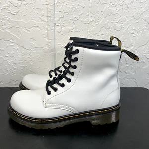 Dr. Martens Boots Girls Size 2 White Conbat Shoes Side Zip Casual - Picture 1 of 8