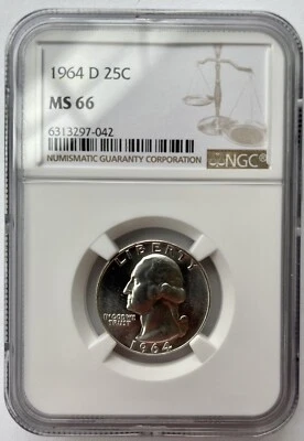MS66 1964-D Washington Quarter NGC Brown Label - Image 1 of 2