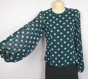 Zimmerman Size 0 Pleated Polka Dot Chiffon Blouse Top Emerald Green BNWT $583 - Picture 1 of 13